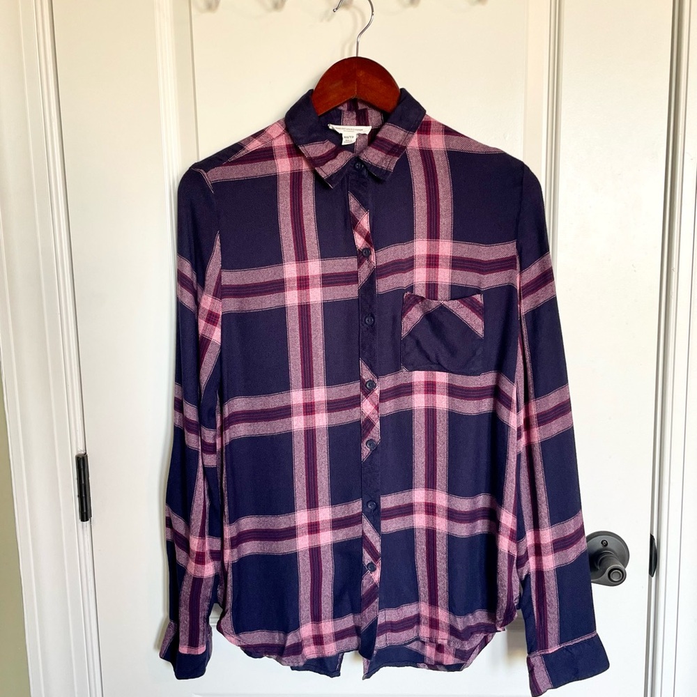 Beach Lunch Lounge Purple Flannel Shirt Womens Size XS